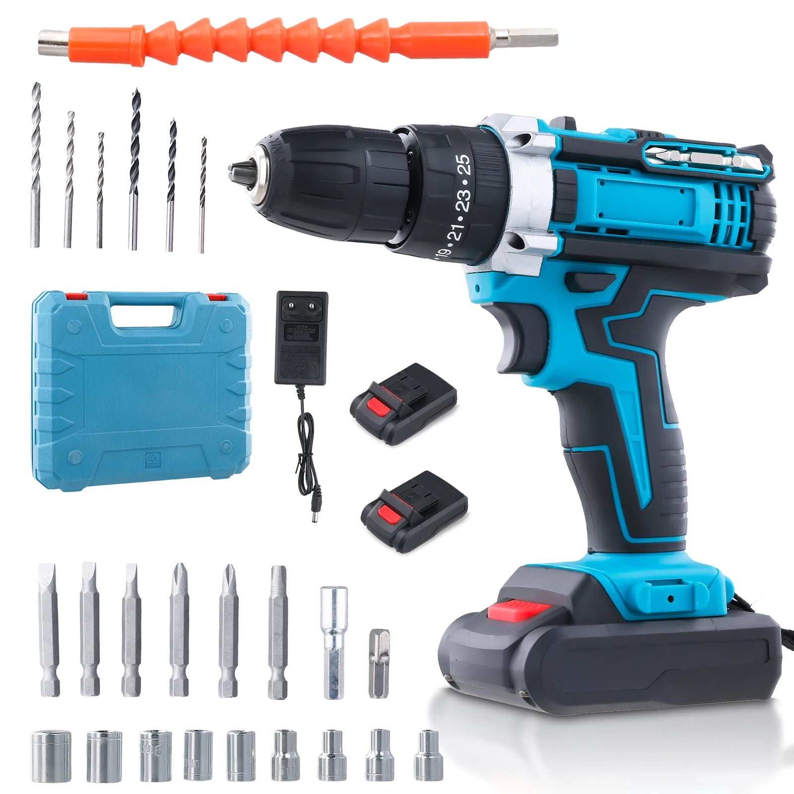 Trapano Avvitatore a Batteria 21V con Funzione a Percussione, Tassellatore Rotante, Trapano a Percussione a 2 Velocità, Set Avvitatore Elettrico con 2 Batterie