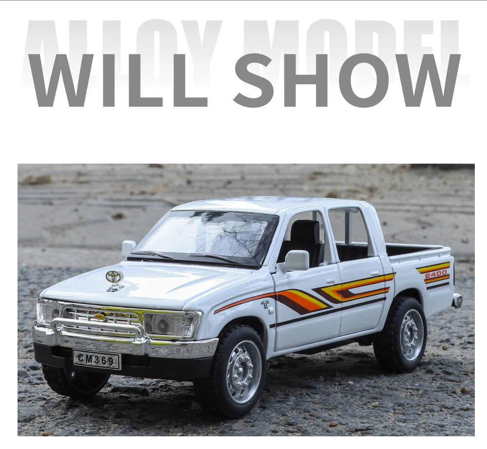 1:32 Toyota Hilux Off Road Pickup Truck Alloy Diecast Metal Model Hight Simulation Sound Light Toy Desktop Ornaments Boys Gifts