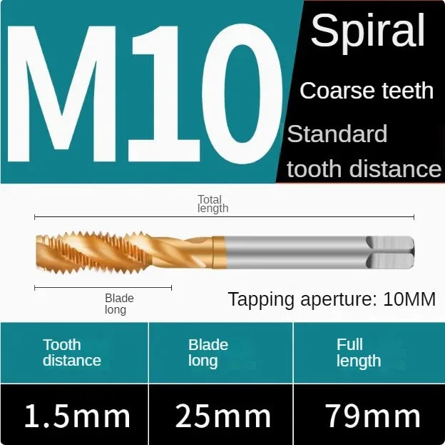 Titanium coated spiral tap extrusion tap tip tap tapping m2m2.5m3m4m5m6m8m10m12m14m16m18m20m22m24