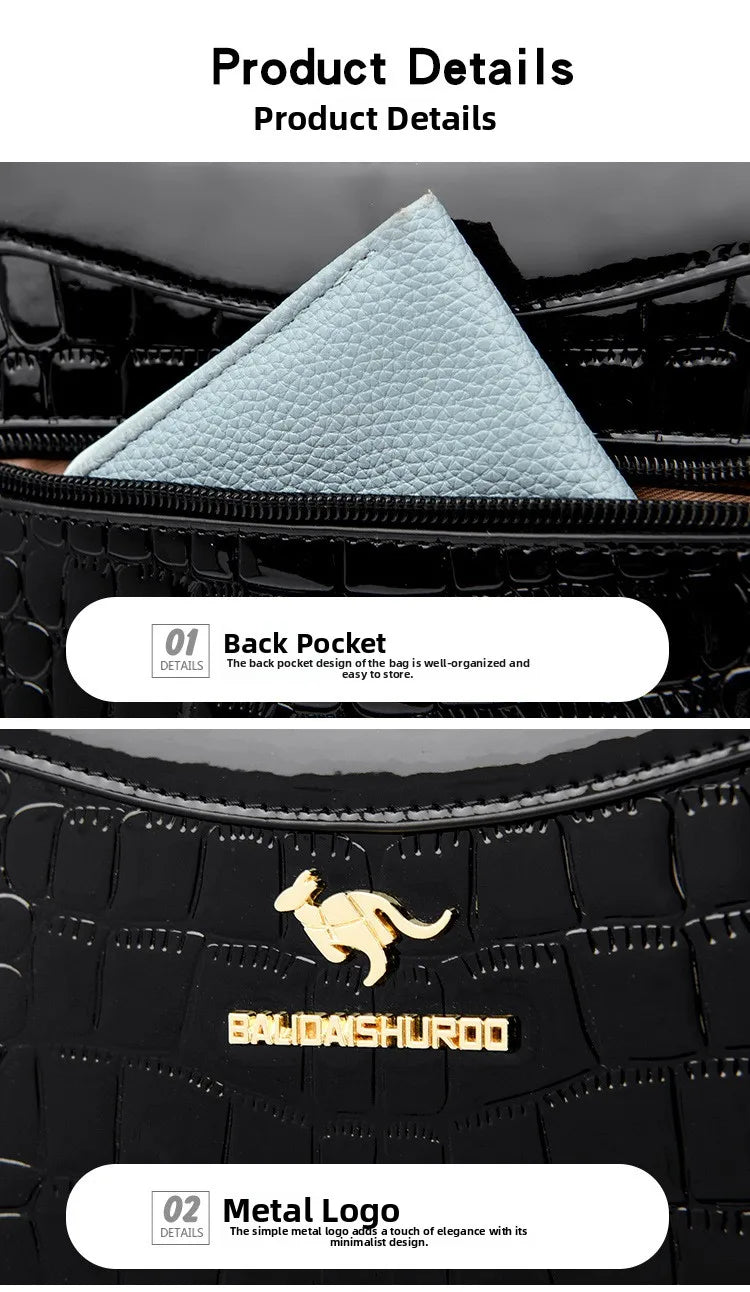 Borsa a tracolla alla moda da donna con motivo coccodrillo, per lavoro, pendolarismo, grande a conchiglia, apertura con cerniera, guscio rigido