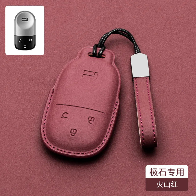 For BAIC JISHI Polestones 01 Rox 2024 2025 2026 Car Leather Key Fob Cover Remote Case Cover Car Keychain Holder Bag Accessories