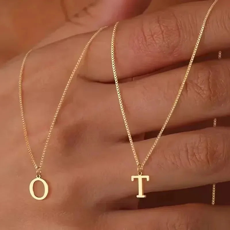 Collana con pendente in acciaio inossidabile placcato oro con lettere dell'alfabeto dalla A alla Z per donna, collane con iniziale a catena e girocollo, gioielli