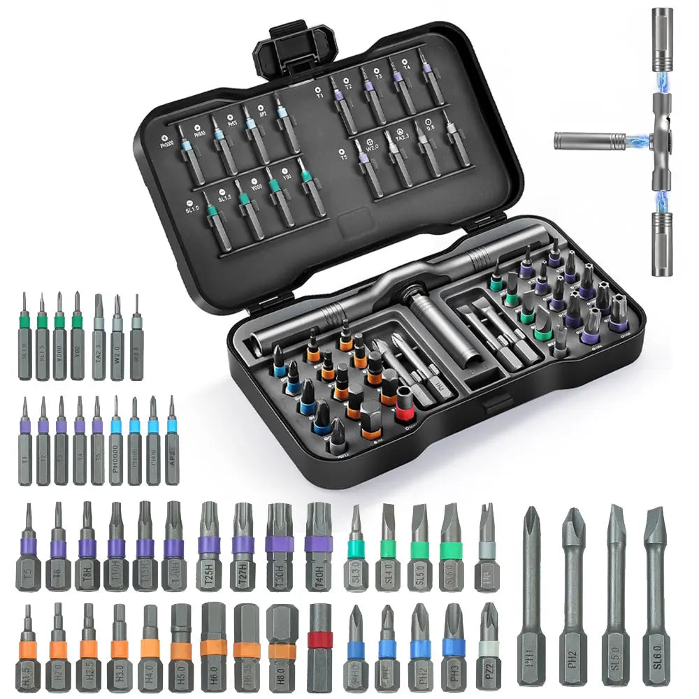 Set di cacciaviti a cricchetto magnetici 50 in 1, set di attrezzi multifunzione staccabili con manico a cricchetto fai-da-te, set di attrezzi portatili per riparazioni.