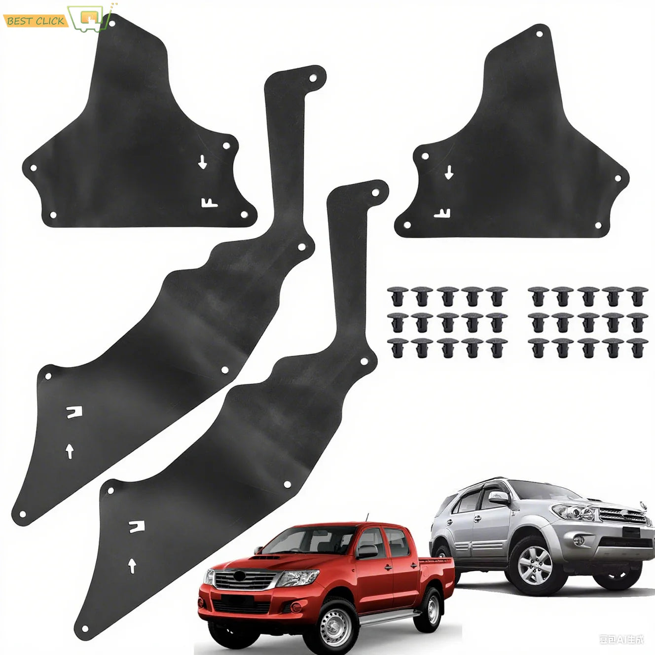 4PCS Front Splash Shields 53885-0K020 53735-0K020 for Toyota Hilux Fortuner KUN25 2004-2015, Fender Liner Apron Guard Kit