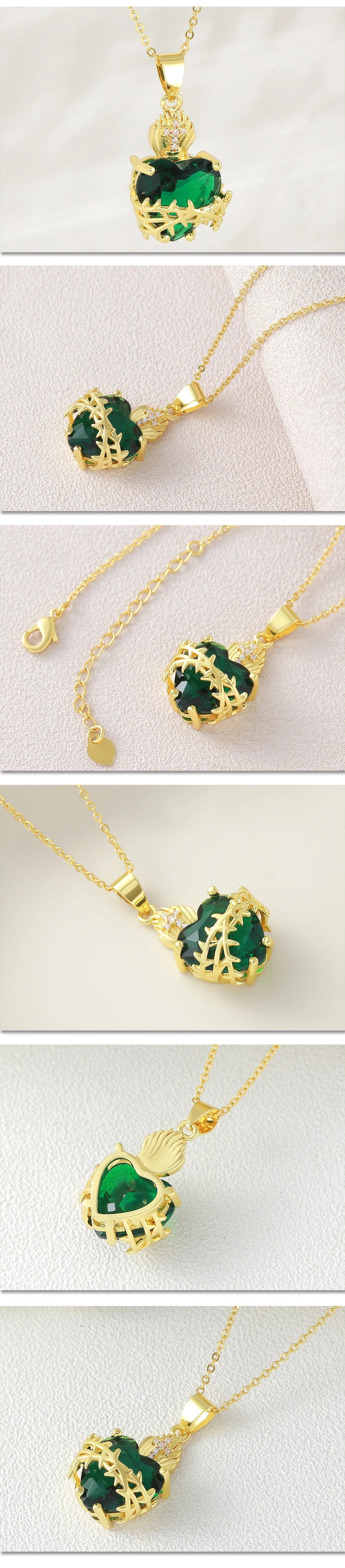 SUNSLL Nuovo zircone cubico placcato oro Smeraldo Sacro Cuore Fiamma Spina Croce Collana Alla moda Versatile Gioielli da donna Regalo