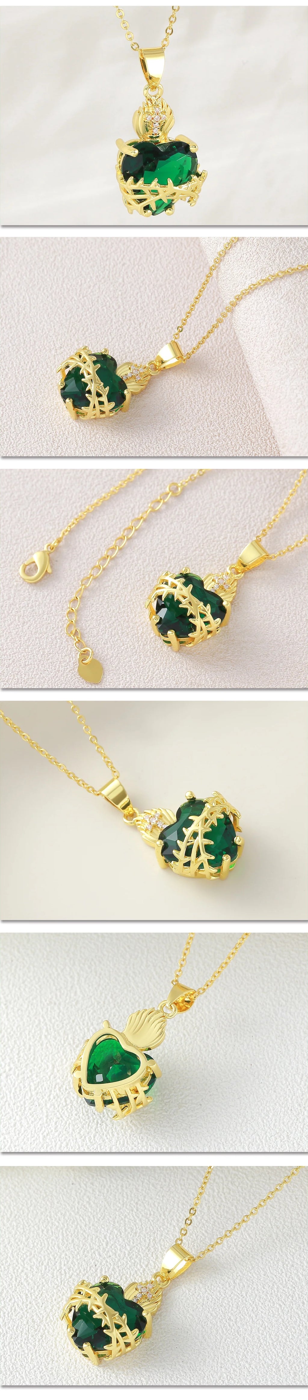 SUNSLL Nuovo zircone cubico placcato oro Smeraldo Sacro Cuore Fiamma Spina Croce Collana Alla moda Versatile Gioielli da donna Regalo