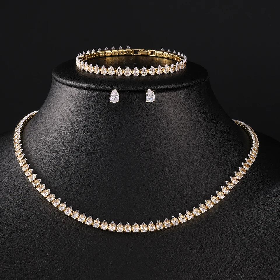 ZAKOL Splendido set di gioielli da sposa con collana e orecchini, con zirconi cubici rotondi trasparenti AAA, per feste, da donna