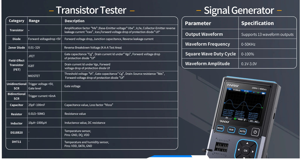 FNIRSI Nuovo DSO-TC4 DSO-TC3 Oscilloscopio Digitale Portatile 3 in 1 Tester Transistor Generatore di Segnale Strumenti di Test Elettronici Portatili
