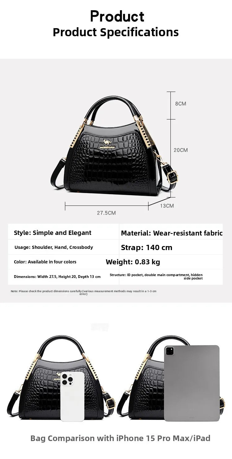 Borsa a tracolla alla moda da donna con motivo coccodrillo, per lavoro, pendolarismo, grande a conchiglia, apertura con cerniera, guscio rigido