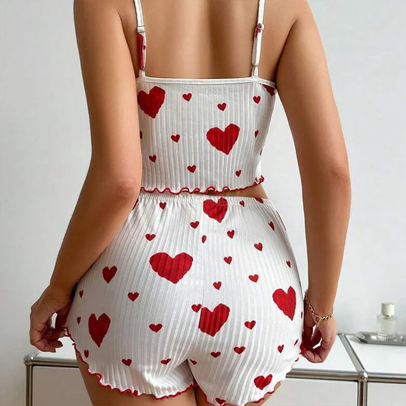 Dames Pyjamaset Nachtkleding 2-delig Korte Tanktops En Shorts S M L Wit Ventilerend Zacht Casual Liefdesprint