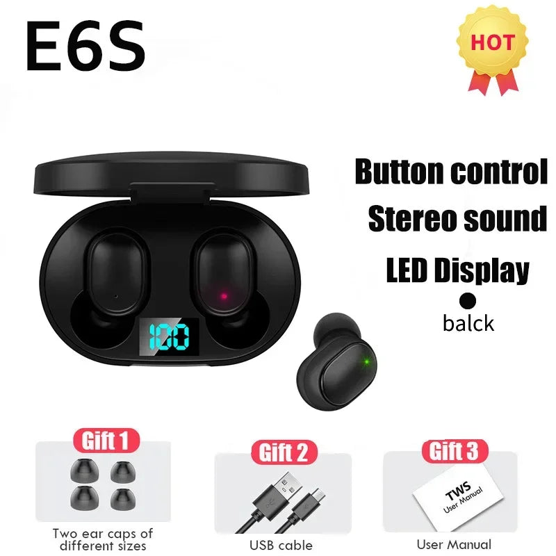 Auricolari wireless E6S, cuffie Bluetooth, cuffie da gaming, auricolari sportivi TWS E7S con cancellazione del rumore per IOS Android
