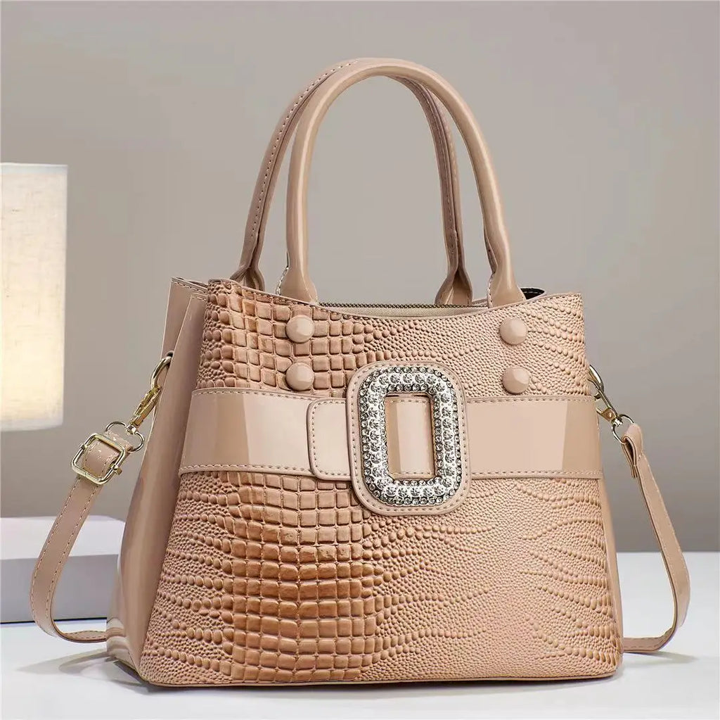 Borse Da Donna In Pelle Verniciata Di Lusso Con Strass, A Tracolla Con Motivo Coccodrillo E Manico In Metallo