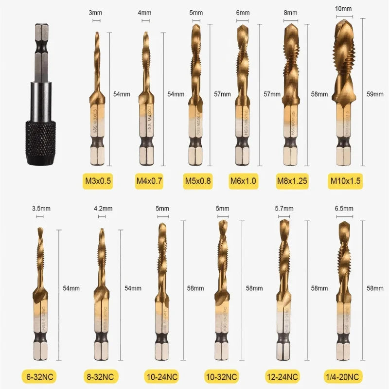 Set Filiera e Maschi Filettatura Metrica e Imperiale Valigetta Plastica 13 Pezzi Macchina Esagonale Composita Punta Trapano Maschio Riparazione Filettature Combinata