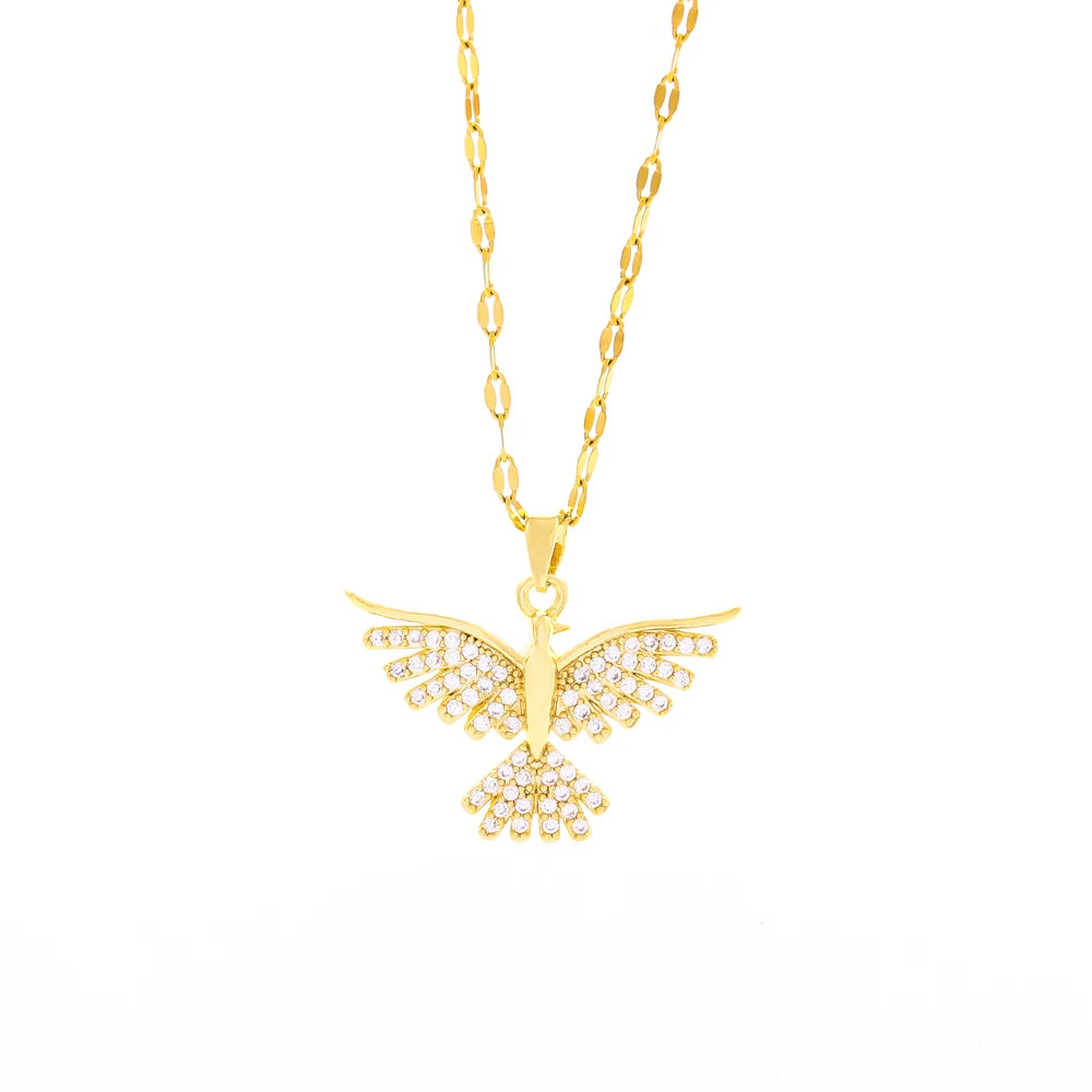 Nuove Collane con Pendente Fenice Vintage Placcate Oro 18K Scintillante per Donne Stile Retrò Catena da Collo in Acciaio Inossidabile per l'Uso Quotidiano Femminile