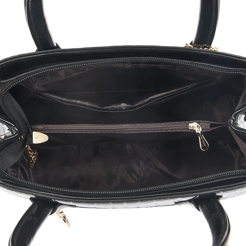 Borsa Tote in Pelle Verniciata con Motivo Coccodrillo per Donna, Borsa a Tracolla di Lusso di Design 2024 per Donna