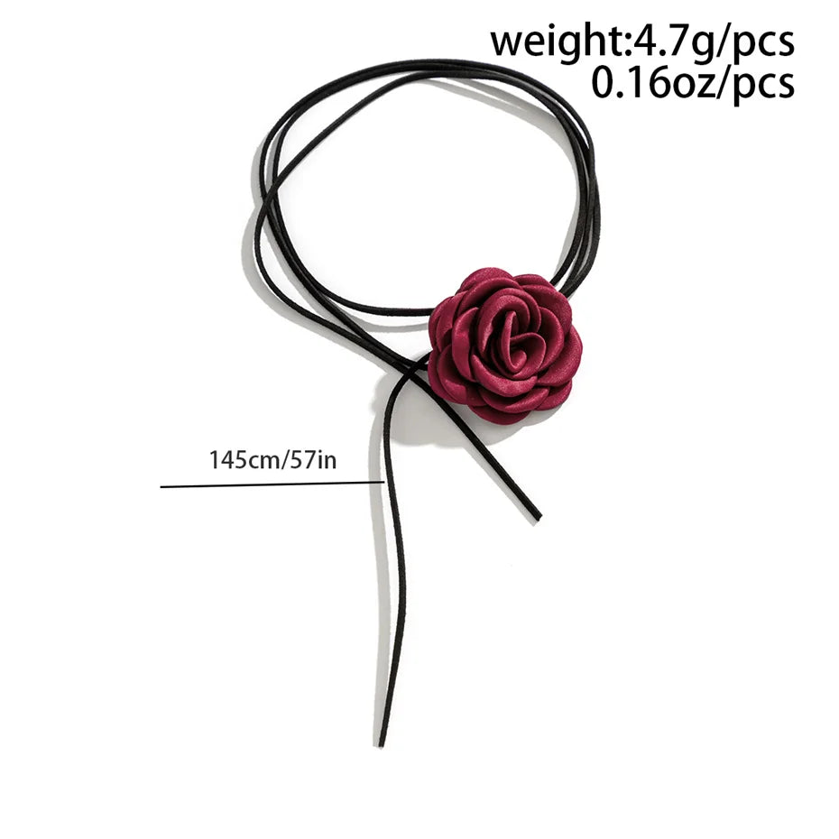Collana girocollo con catena alla clavicola in corda regolabile in stile gotico romantico a forma di rosa grande, per donne e ragazze, accessori Y2K, stile coreano