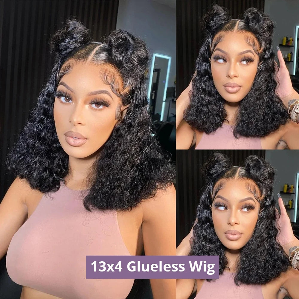 Parrucche Bob 13x6 Ondulate Pretagliate Senza Colla, Parrucche Glueless 7x5 Ricce in Capelli Veri Pronte da Indossare, Parrucche Frontali in Pizzo Pre-epilate per Donne