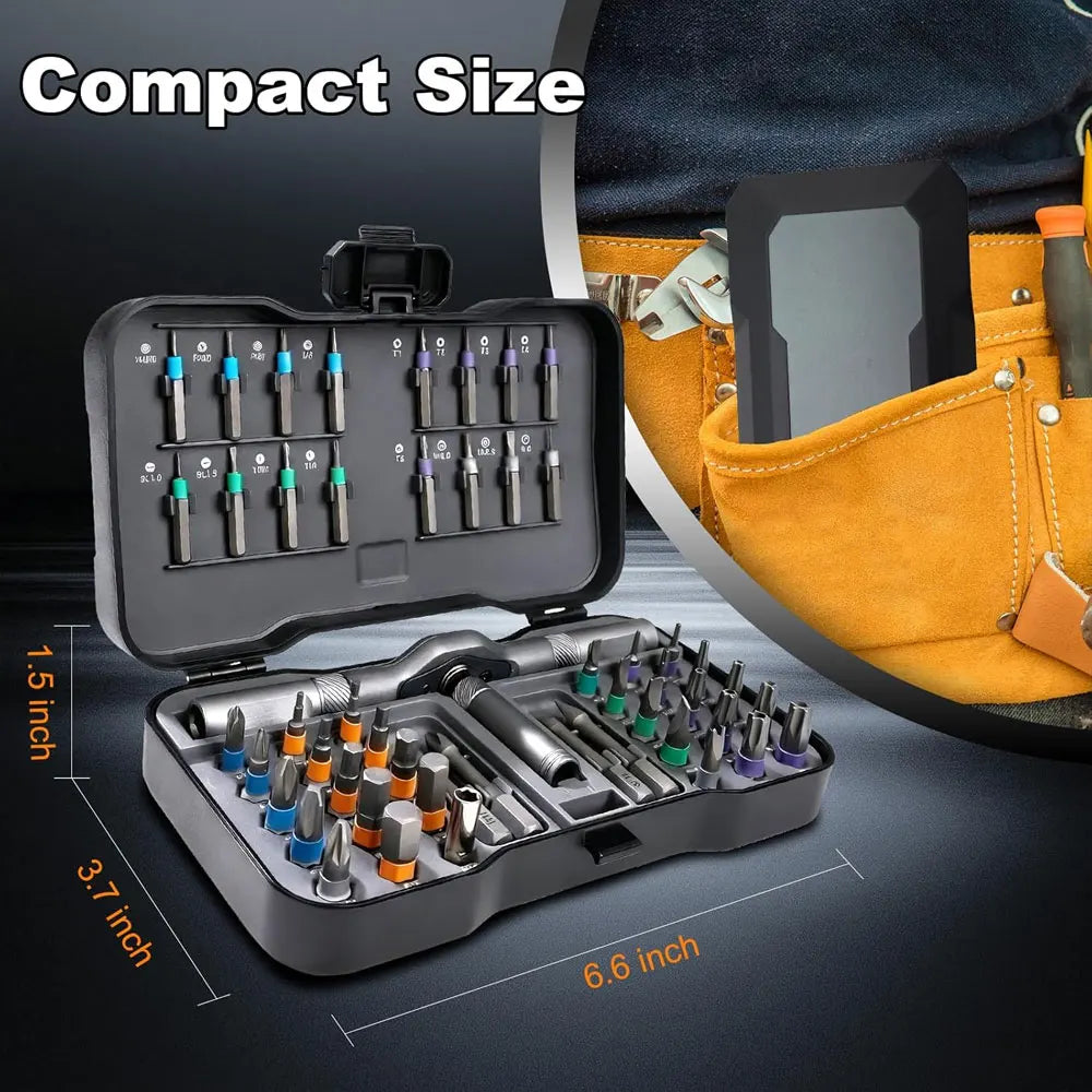 Set di cacciaviti a cricchetto magnetici 50 in 1, set di attrezzi multifunzione staccabili con manico a cricchetto fai-da-te, set di attrezzi portatili per riparazioni.