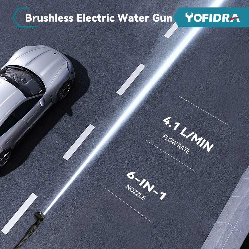 YOFIDRA 200 bar borstelloze elektrische hogedrukspuit 3500W 6-in-1 auto reinigingsreiniger tuingereedschap voor Makita accu