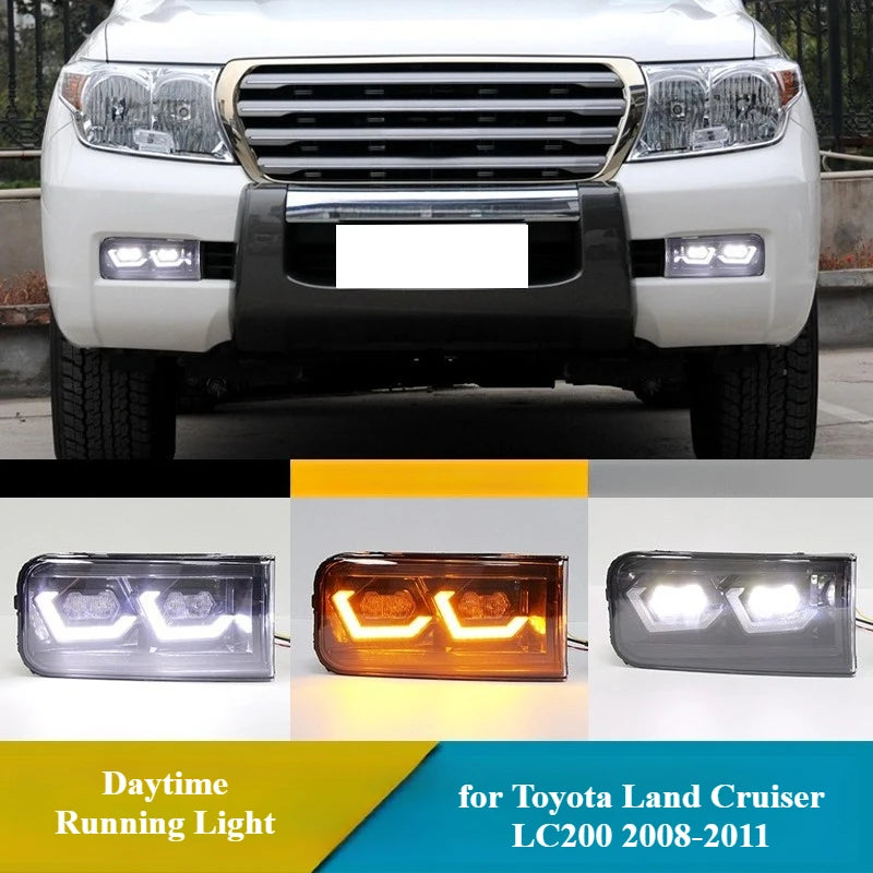 DRL for Toyota Land Cruiser LC200 2008-2011 Car Led Daytime Running Lights Dynamic Turn Signal Modified Front Bumper Fog Lamp