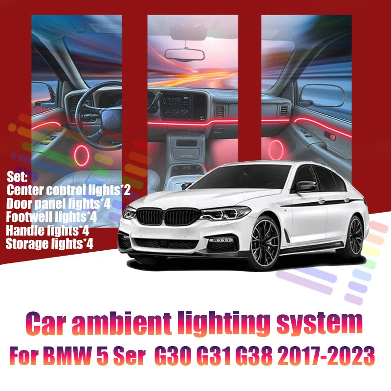For BMW 5 Ser  G30 G31 G38 2017-2023 Car LED Ambient Lamps Colorful Atmosphere Lights AutoInterior Neon Strip 64 RGB Lighting