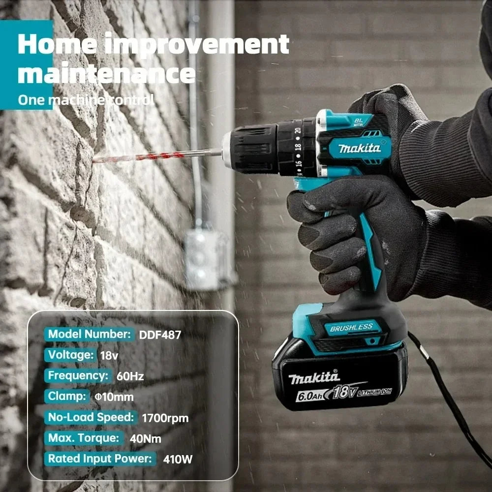 Makita 100% Original DDF487 Trapano Avvitatore a Batteria 18V, Avvitatore a Percussione Elettrico Brushless, Utensile Elettrico Ricaricabile