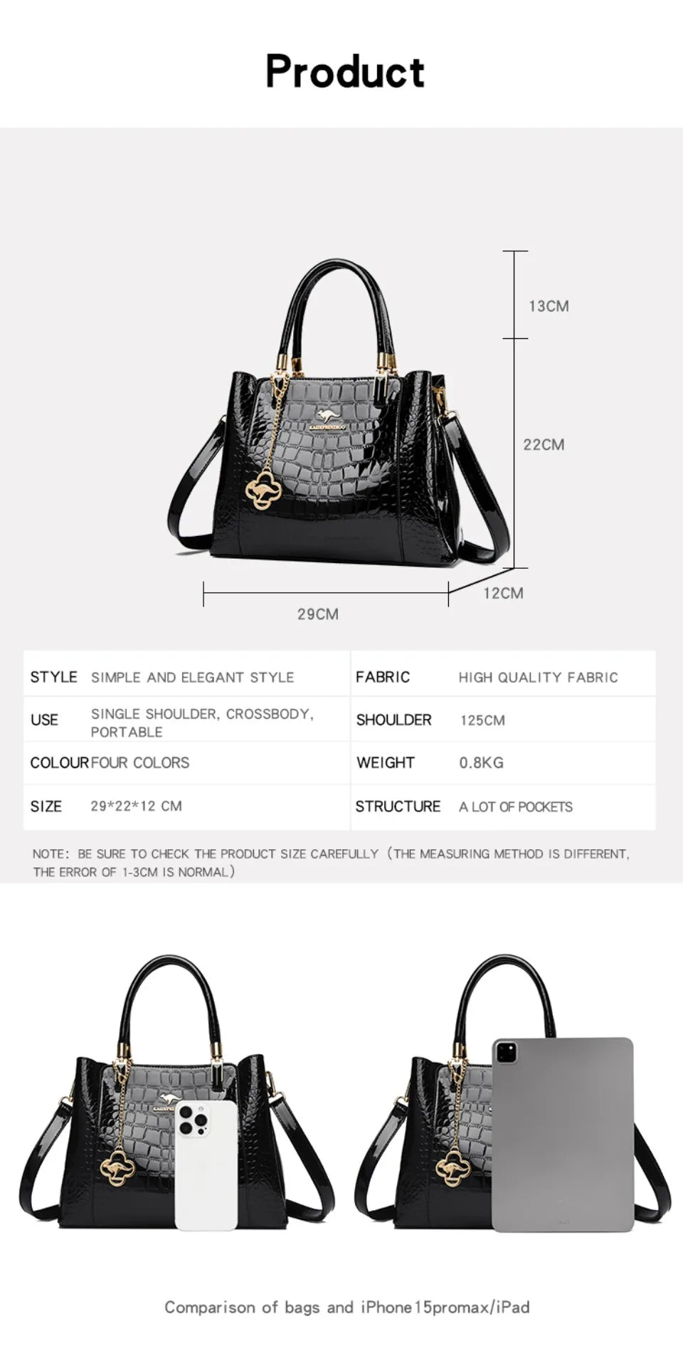 KAIDIFEINIROO Borsa a tracolla casual con marchio Kangaroo in pelle PU ad olio Borsa a mano da donna Borsa a tracolla a grande capacità a tre strati