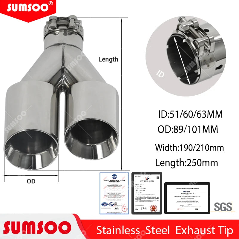 ER 1 PCS Exhaust Tip Car Modify Double Outlet Exhaust Pipe Nozzle Decoration Stainless Tail Pipes Muffler