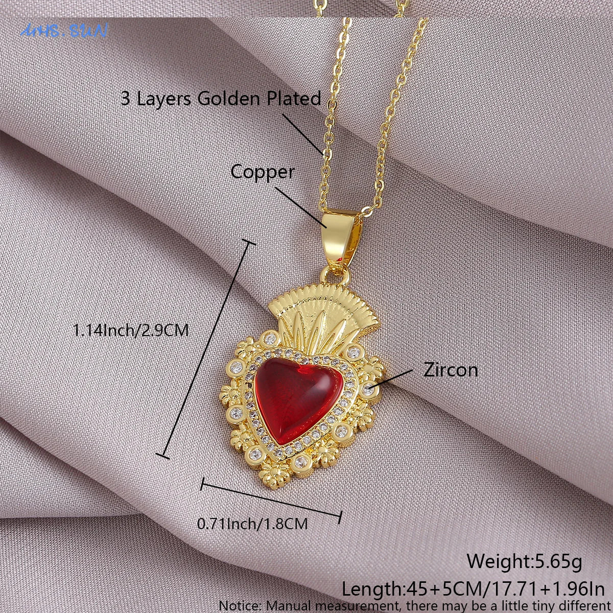 SUNSLL Heilig Rood Hart Kruis Zirkonia Hangers Kettingen Luxe Vrouwen Verguld Romantische Liefde Jubileum Sieraden Geschenken