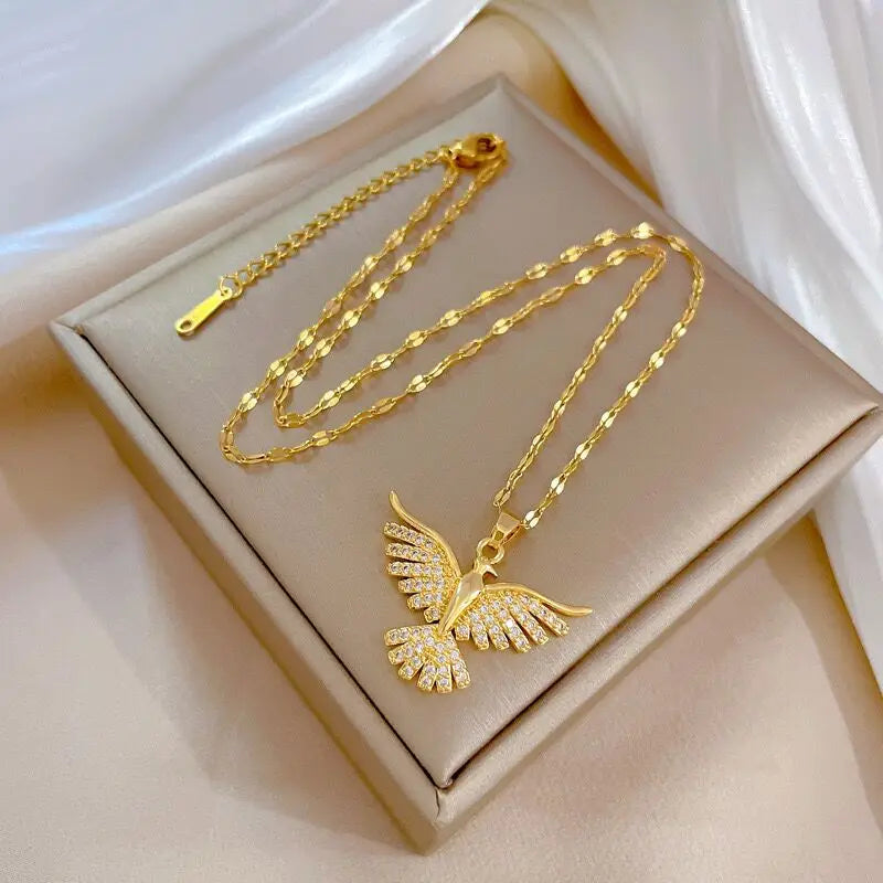 Nuove Collane con Pendente Fenice Vintage Placcate Oro 18K Scintillante per Donne Stile Retrò Catena da Collo in Acciaio Inossidabile per l'Uso Quotidiano Femminile