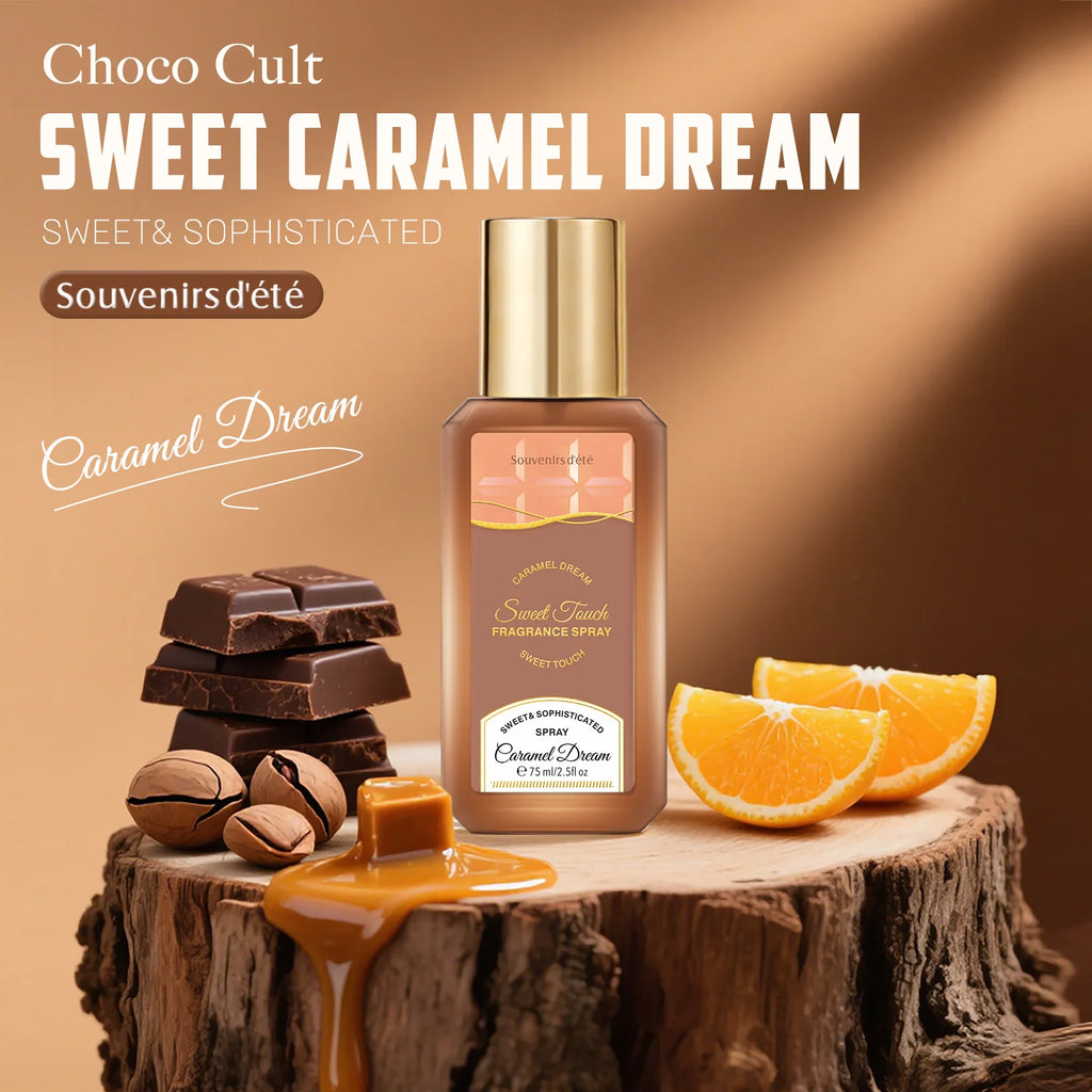 Spray profumato Caramello Sognante da 75ml Fragranza a lunga durata Tonalità Floreale Fruttata Fresca Gourmet Fascino Elegante Eau De Toilette Neutra