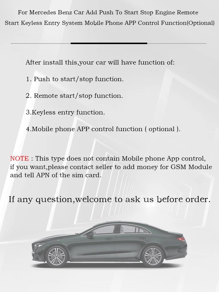 For G W463 G65 G55 G63 G500 G550 Year 2013-2018 Upgrade Keyless Start Keyless GO Remote Start Car Accessories