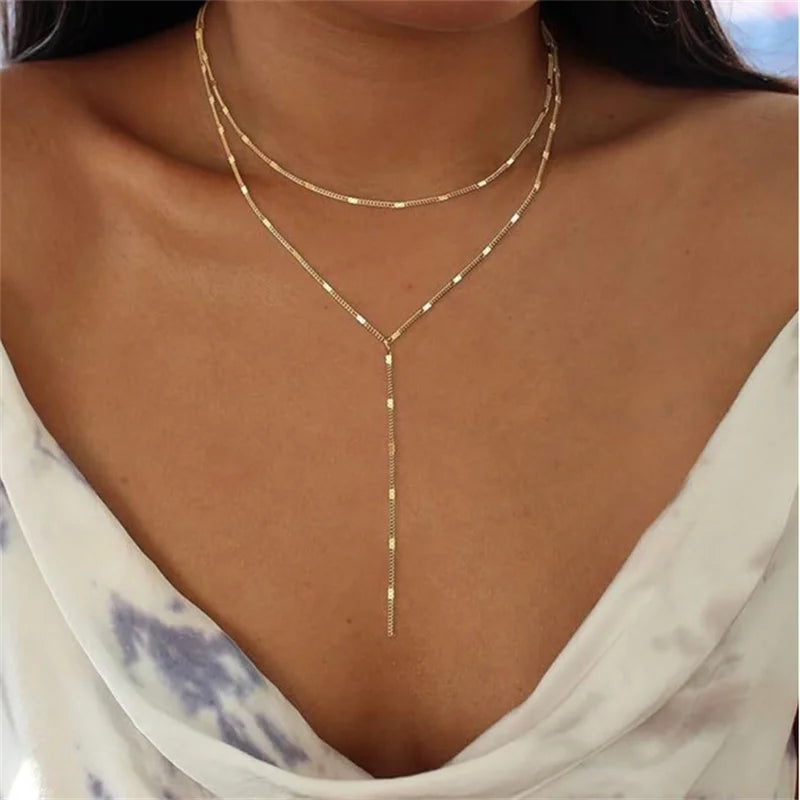 Collana Minimalista con Doppia Catena a Y per Donna, Popolare Collana Lunga con Ciondolo, Gioielli per Feste, Regali per Ragazze