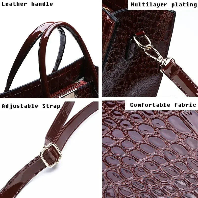 Borsa a mano di lusso vintage da donna con motivo coccodrillo, borsa a tracolla in pelle di grande capacità, per lavoro