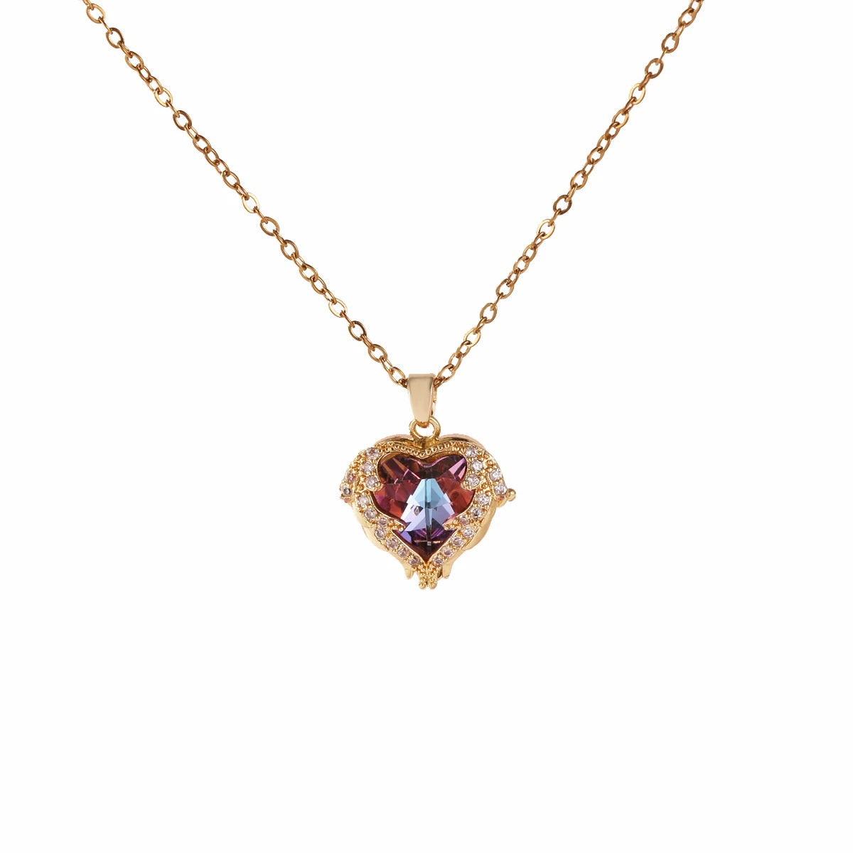 Luxe Kleurrijke Kristallen Oceaan Hart Hanger Ketting Voor Vrouwen Trendy 316L Roestvrijstalen Sieraden Vrouwelijke Trouwketting