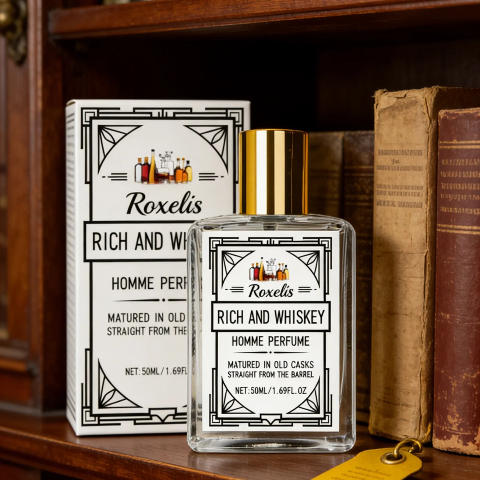 Roxelis Whisky Geur Parfum Straal Elegantie Uit Langdurige Charme Geeft Zelfvertrouwen Lichte Geur Niveau Geurspray voor Mannen 50ml