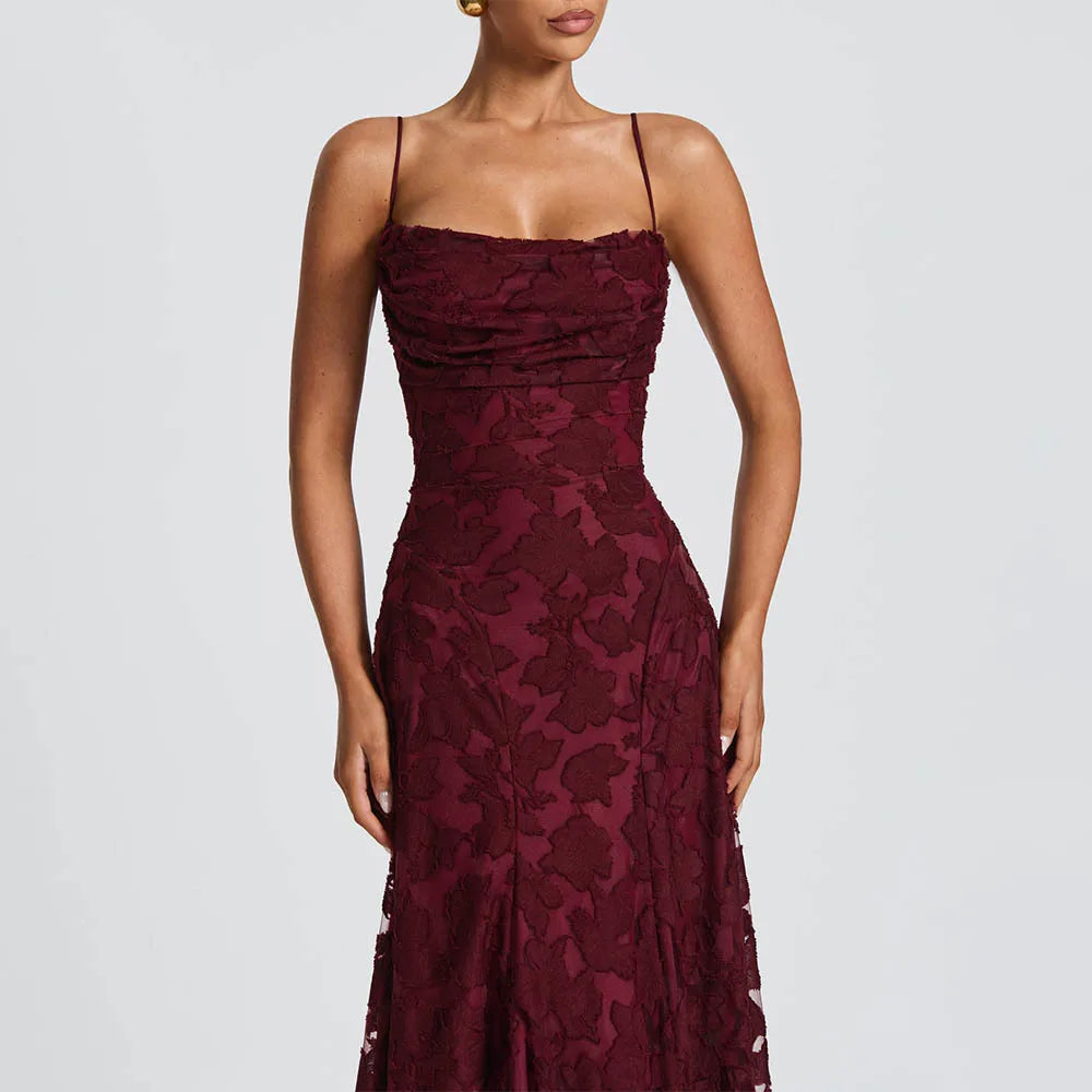 Jacquard Chiffon Lange Jurk Dames Mouwloze Bandage Jurken Zomer Avond Bruiloft Gast Groen Wit Bordeauxrood Roze Afstuderen