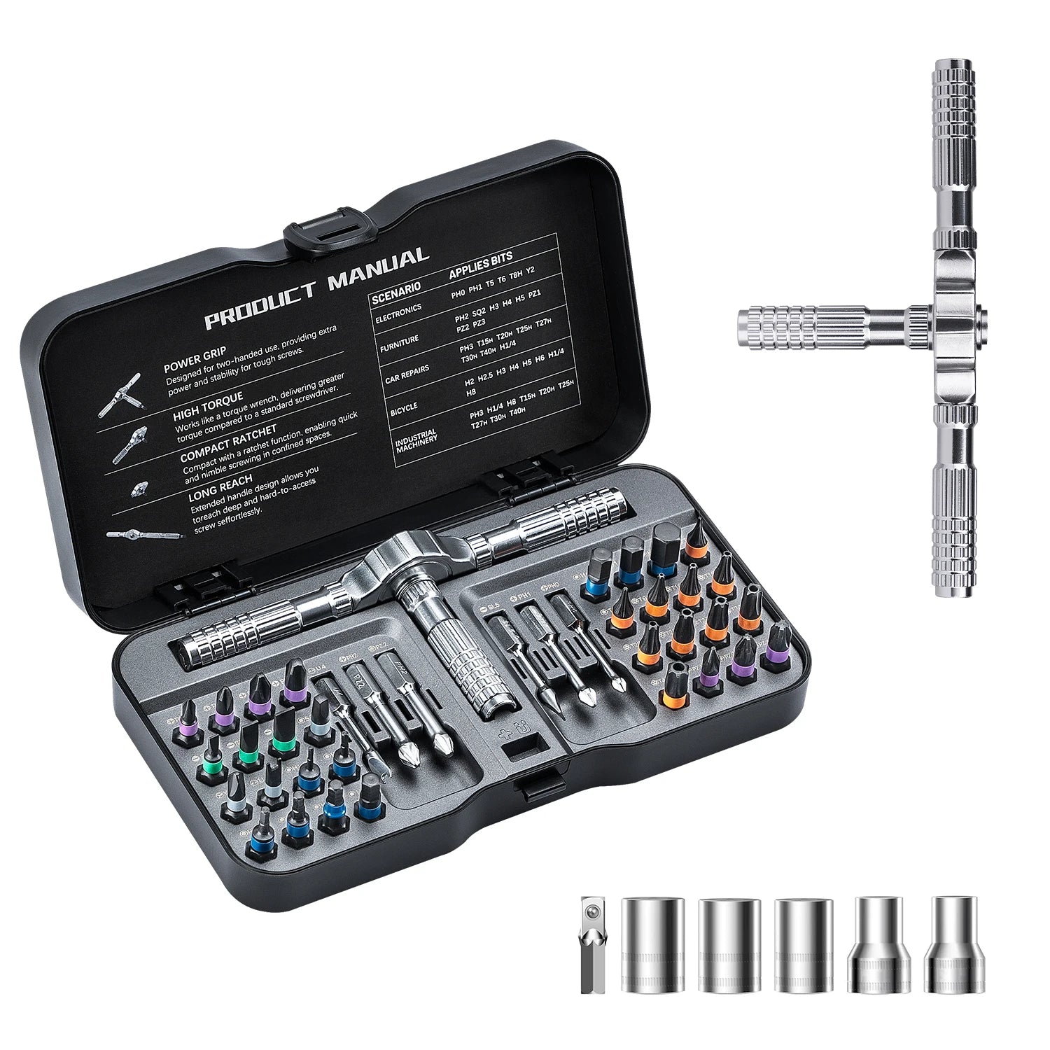 Precisie 24/40/66-in-1 magnetische ratelschroevendraaierset Afneembare T-handgreep magnetiseerder Meubels, elektronica & brillen repareren