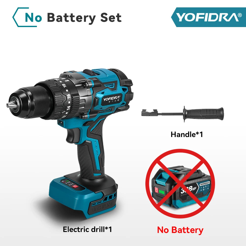 YOFIDRA 900N.M Borstelloze elektrische klopboormachine 13mm Accuschroevendraaier Houtgereedschap voor Makita 21V Accu