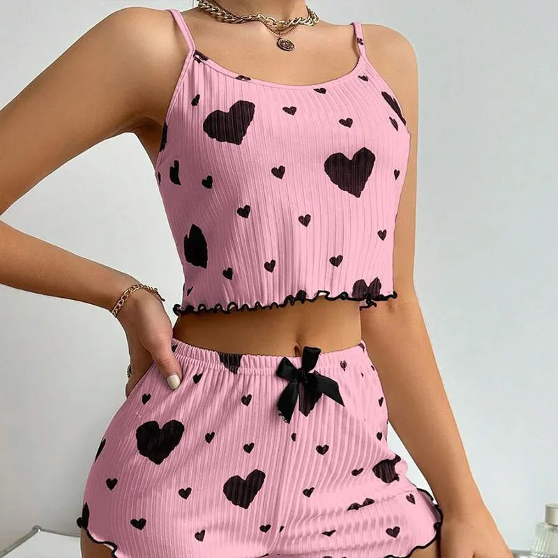 Dames Pyjamaset Nachtkleding 2-delig Korte Tanktops En Shorts S M L Wit Ventilerend Zacht Casual Liefdesprint