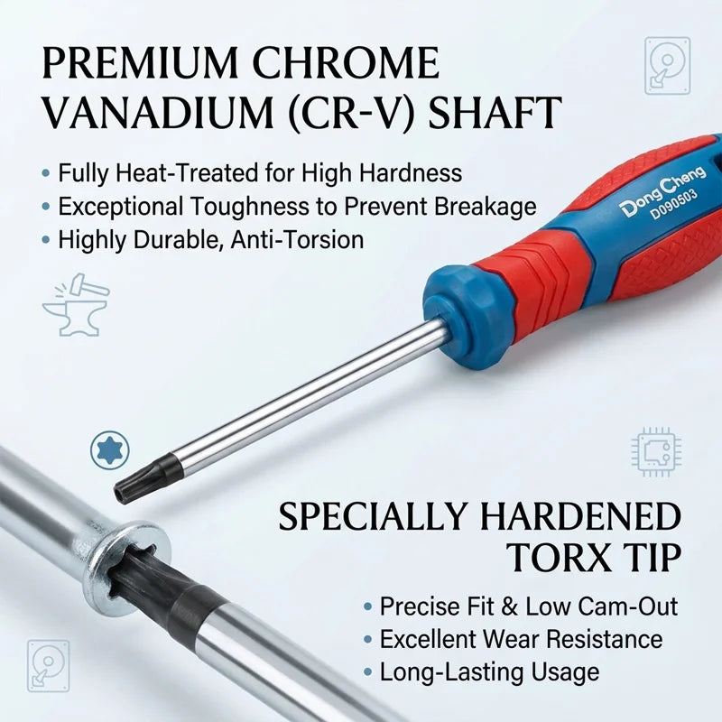8-delige Torx schroevendraaierset T8-T40 100 mm CR-V warmtebehandeld magnetische tip verchroomde bi-color handgreep sterke momentsleutelset