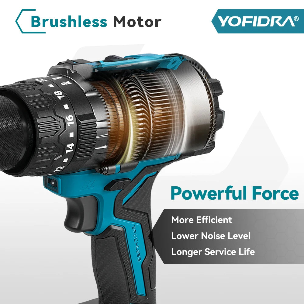 YOFIDRA 900 N.M Trapano Avvitatore a Percussione Elettrico Brushless da 13mm Senza Fili Strumento Elettrico per Legno per Batteria Makita 21V