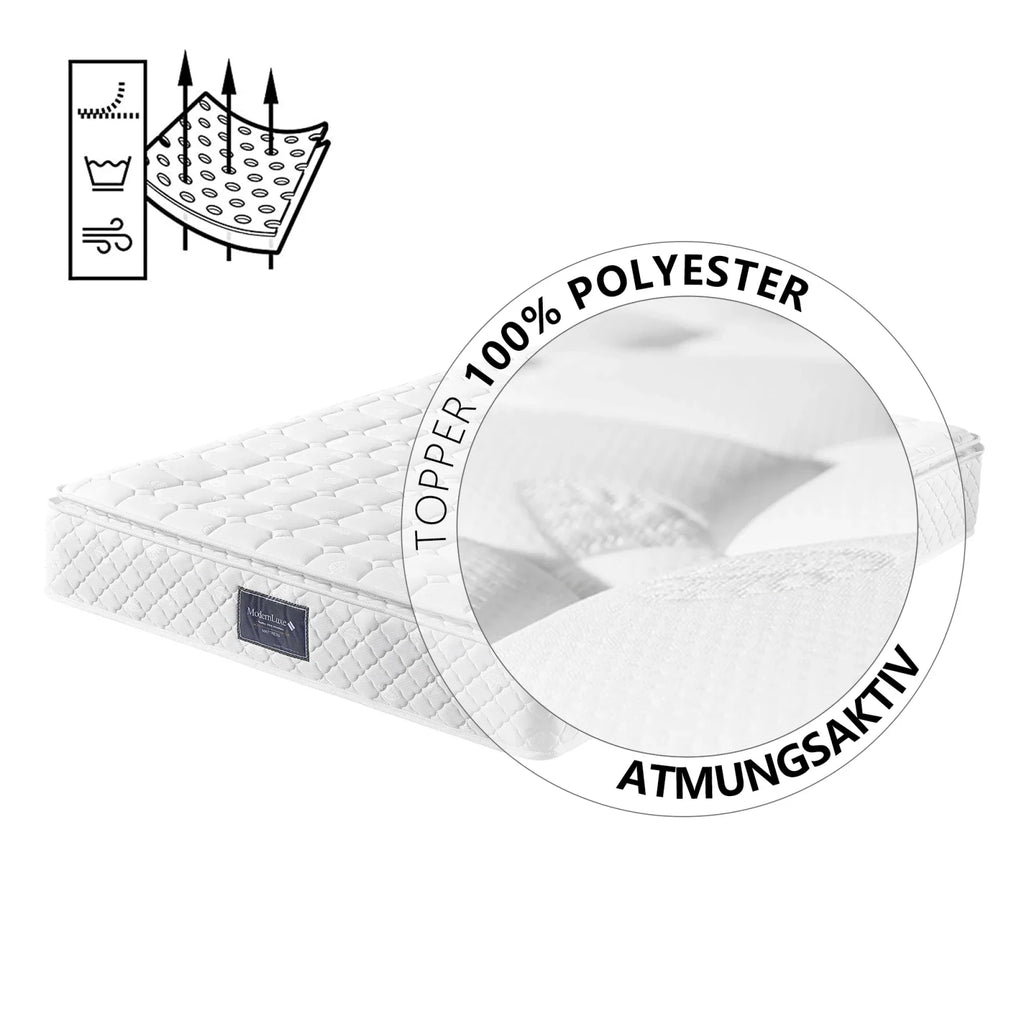 Comanlai Pocket Spring Mattress 90 x 200 cm 7 Zone Mattresses Height 25 cm Ergonomic Spring Mattress Hardness H3 Mattress White