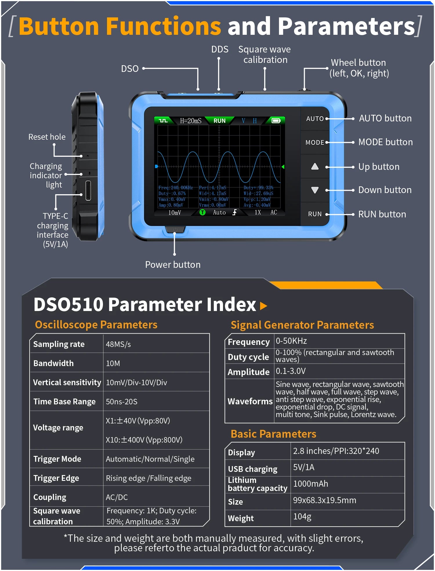 FNIRSI Nuovo DSO510 DSO152 DSO153 Mini Oscilloscopio Digitale Portatile 2 IN 1 48MS/s Larghezza di Banda 10MHz Strumento di Riparazione Elettronica