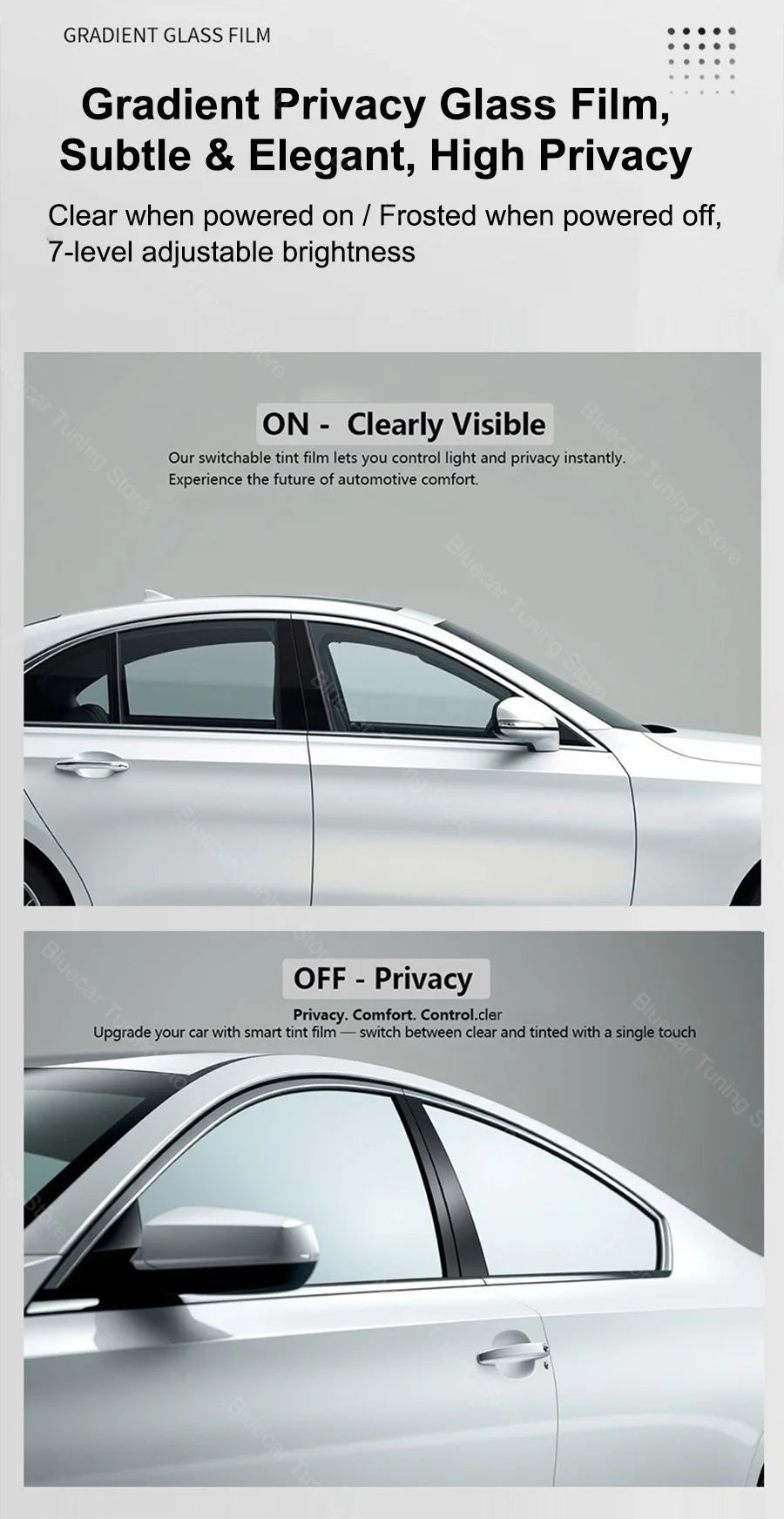 Automotive PDLC Smart Film for Car Windows | Switchable Privacy Glass Tint Independent control for four windows