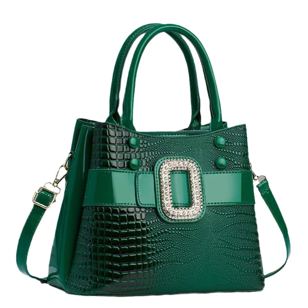 Borse Da Donna In Pelle Verniciata Di Lusso Con Strass, A Tracolla Con Motivo Coccodrillo E Manico In Metallo