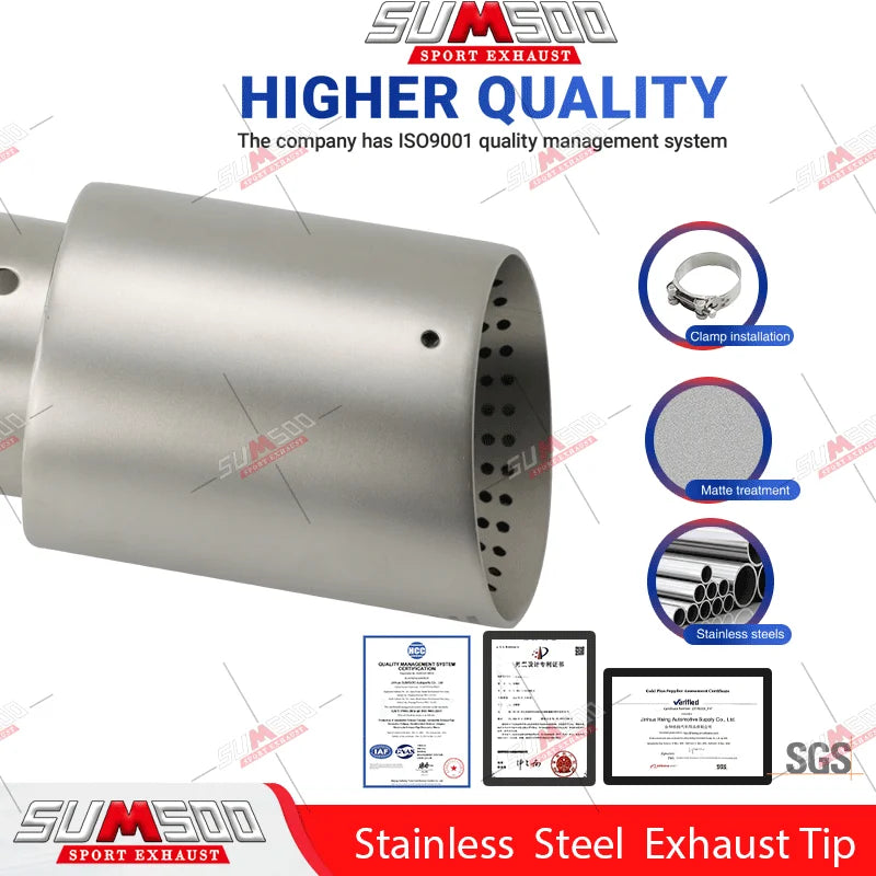 Genuine SUMSOO 1 PCS Matte 304 Stainless Steel Car Muffler Tip Exhaust Tip System Pipe Universal Exhaust Tip