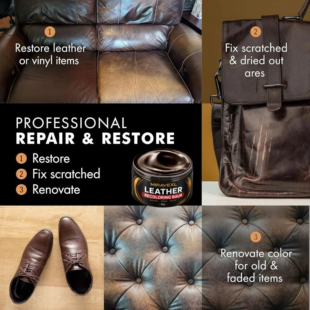 Leather Recoloring Balm, Leather & Vinyl Color Restorer Conditioner – Repairs Faded & Scratched Leather Color