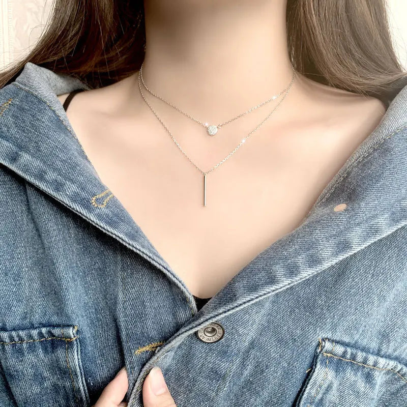 Collana Girocollo a Doppio Strato in Argento Sterling 925 alla Moda, per Donne, Catenina Sottile, Gioielli di Lusso, Regalo