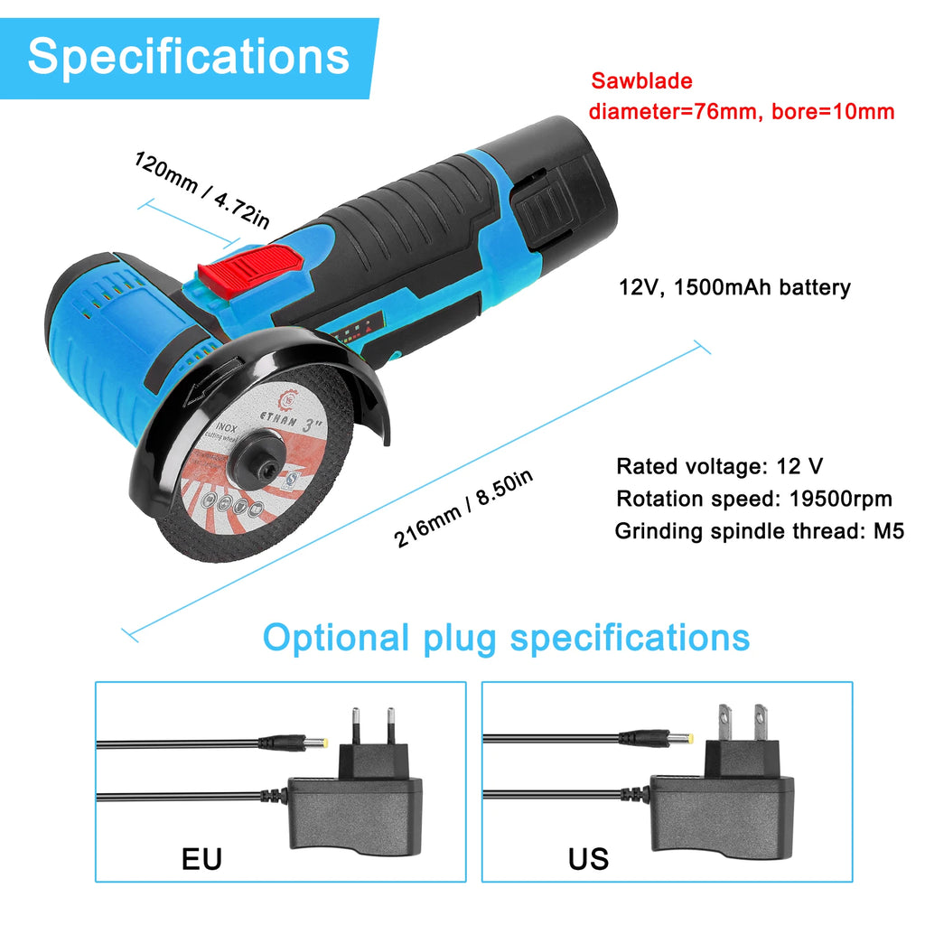 12V Accu Haakse Slijper 19500 tpm Lithium Batterij Mini Polijst Slijpmachine Diamant Doorslijper